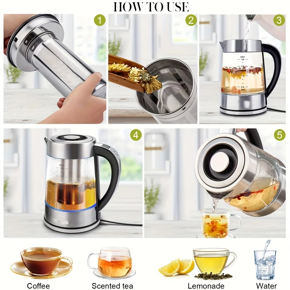 Electric Glass Kettle, 1.8 L Tea Kettle with 12 Temperature Control and Tea Infuser, up to 24-Hour Keep Warm, Stainles 4