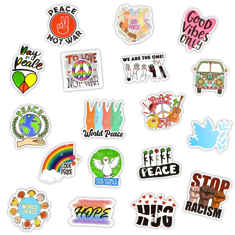 50 PCS Love and Peace Hippies Stickers Aesthetic Cute Sticker for Laptop  Phone Suitcase Water Bottle Fridge Bike Moto Car Decals