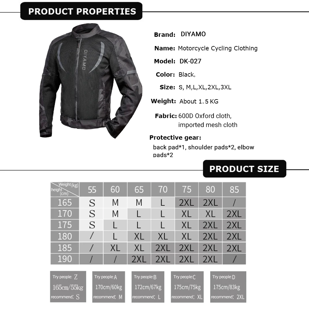 Men's Motorcycle Summer Jacket Oxford Motorbike Riding Jacket Mesh Breathable Motocross with Protective Gear