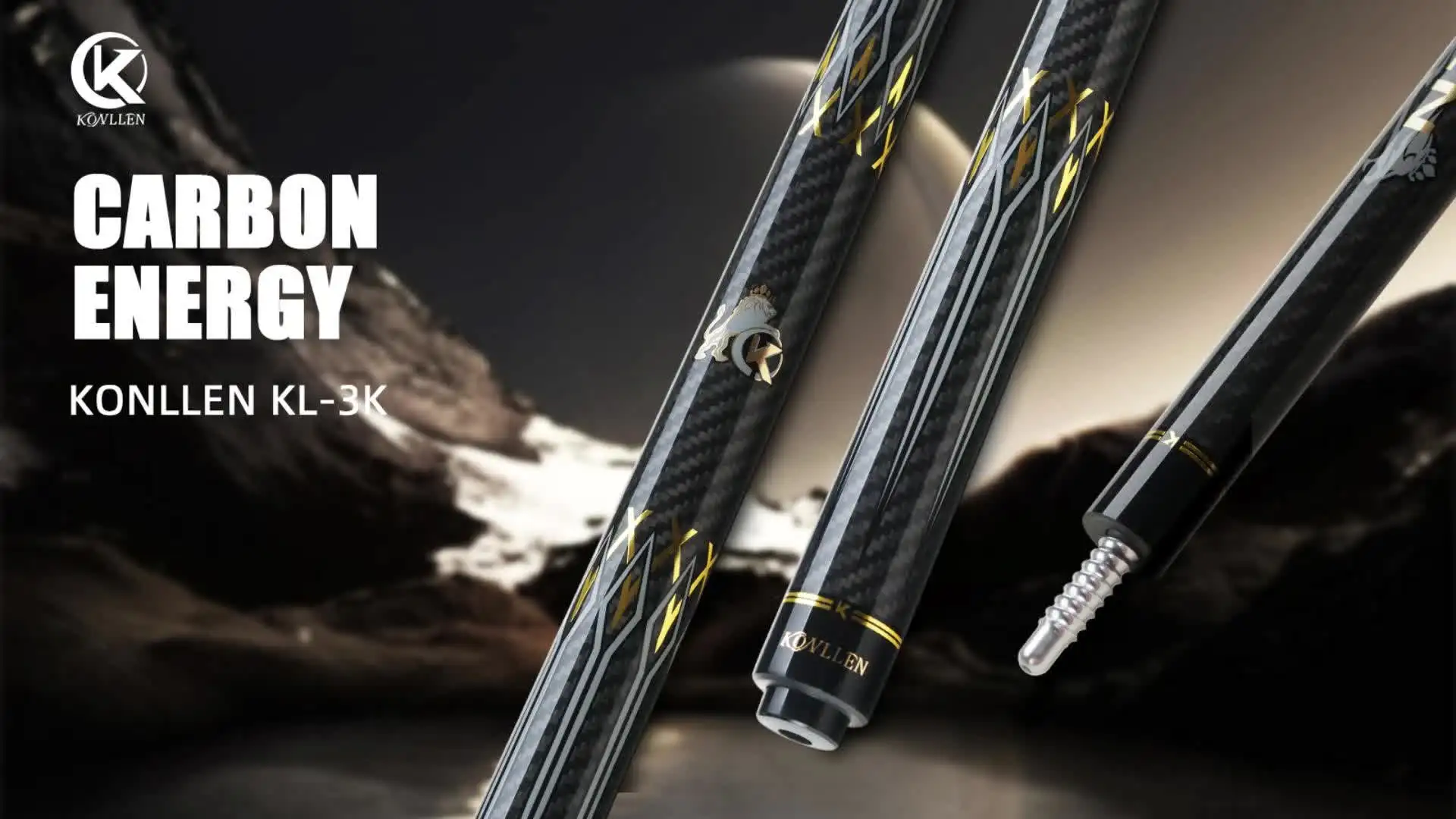 KONLLEN KL-3K Carbon FIber Pool Cue Stick 147cm 3/8*8 Radial