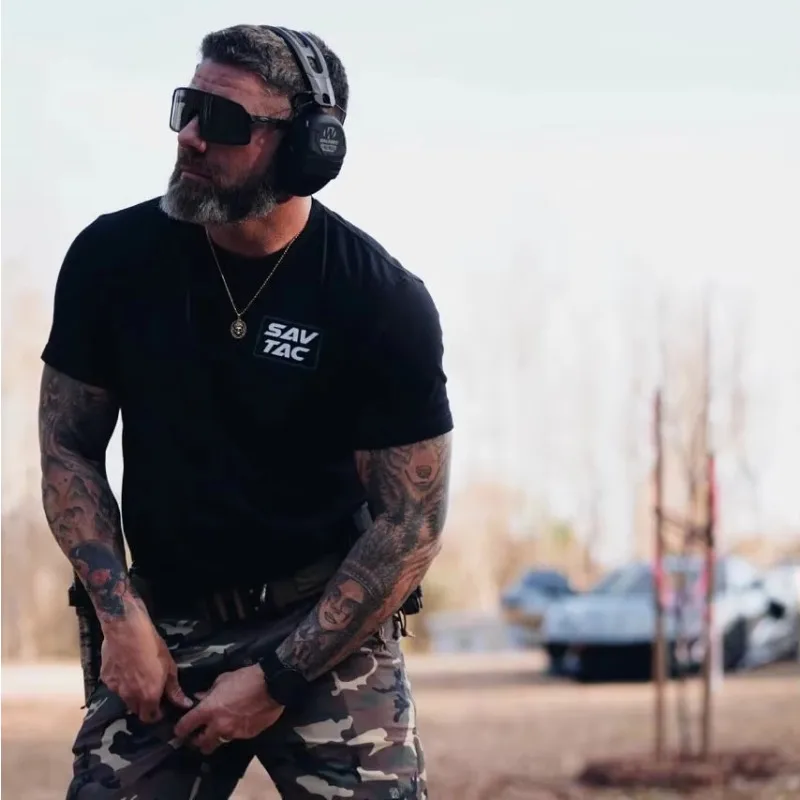 T-shirt da uomo per sport all'aria aperta, t-shirt tattica, t-shirt da uomo traspirante in cotone con scollo a O, a maniche corte, abbigliamento casual - immagine 4