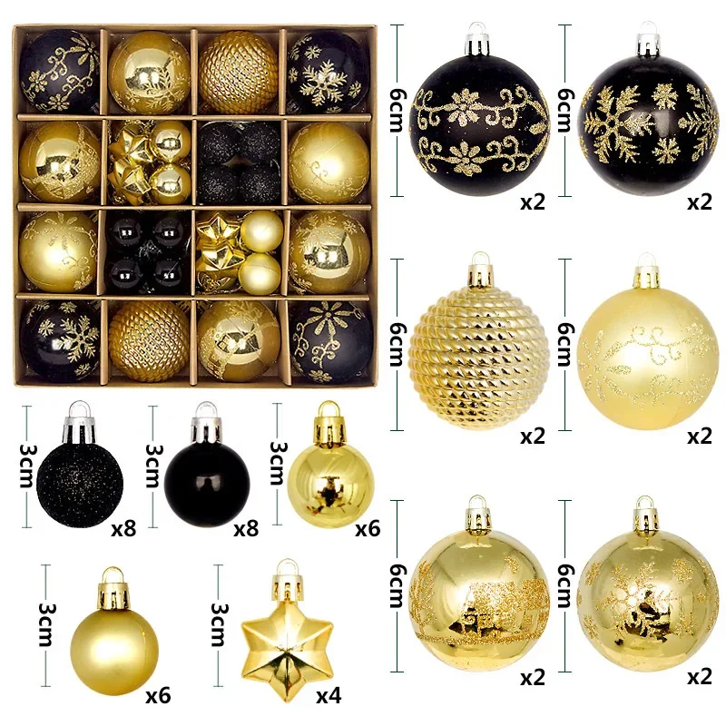 Juego de 44 adornos navideños con forma de bola para decoración del hogar, colgante para árbol de Navidad, regalo de fiesta de Año Nuevo 2024