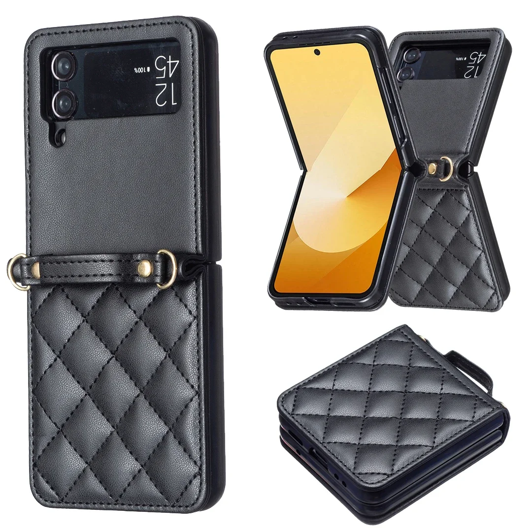Elegant Diamond Lanyard Leather Crossbody Phone Case with Shoulder Strap