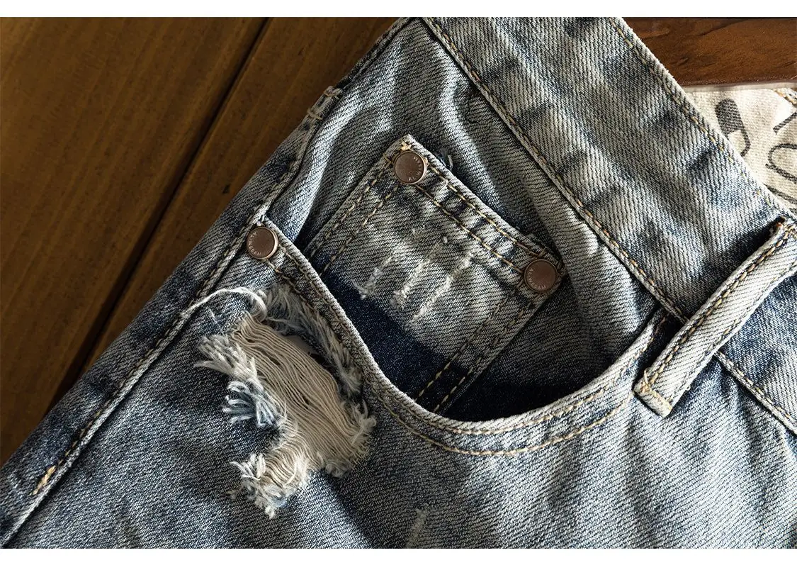 Denim Shorts Men - Casual Knee Length Cowboy Shorts With Button Fly & Slight Stretch