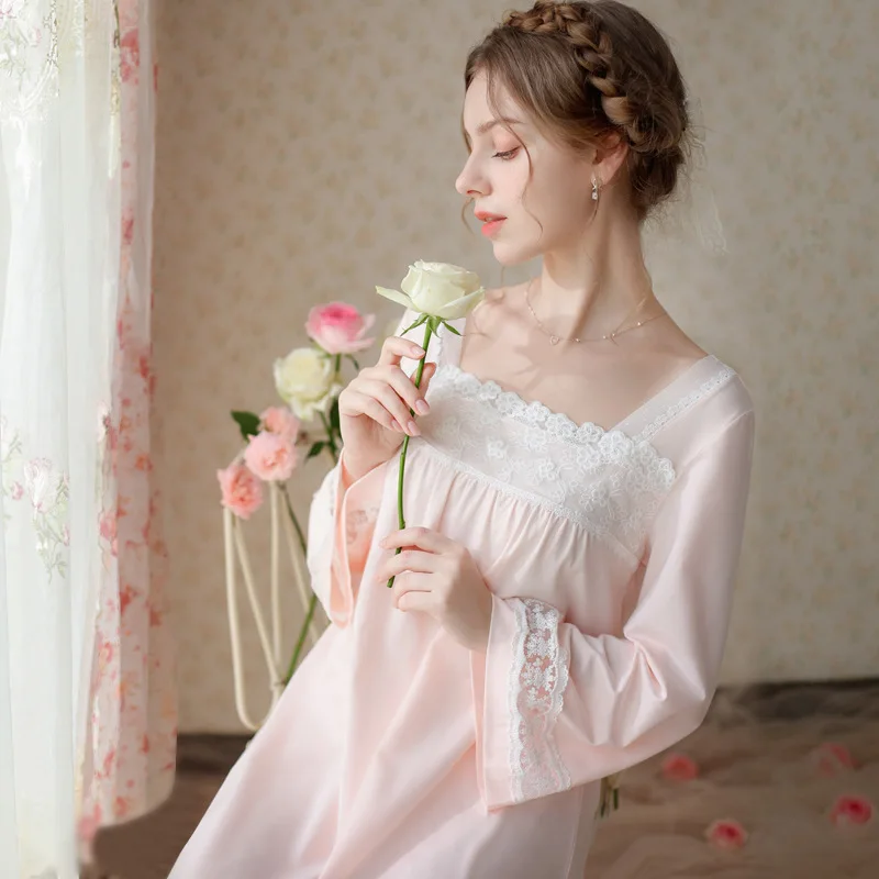 

Ночная сорочка женская хлопковая в китайском стиле, элегантная длинная Пижама, пикантная Свободная Домашняя одежда с квадратным вырезом, банный халат, весна-лето