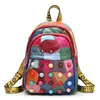 Women's Backpack Soft Genuine Sheepskin Leather Girls Patchwork Portable Colorful Street Travel Bags 4