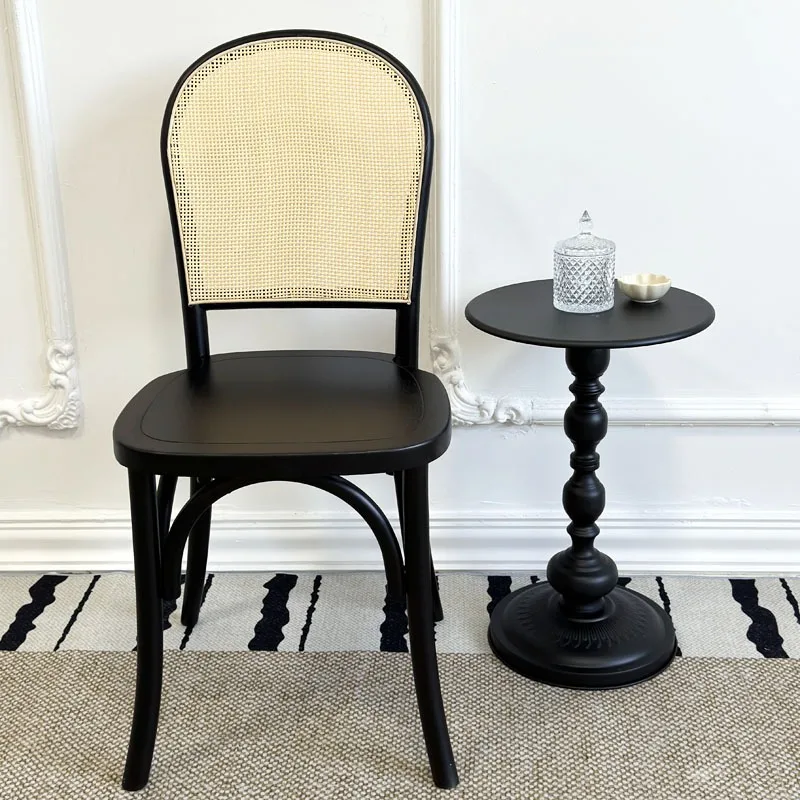 Modern Simple Design Solid Wood Dining Chairs Vintage Rattan Chairs Coffee Shop Retro Restaurant Dining Chair