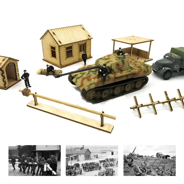1: 72 World War II Barricade Post Command Room Scene Wooden Assembly Model Ornaments Manual Gifts 2
