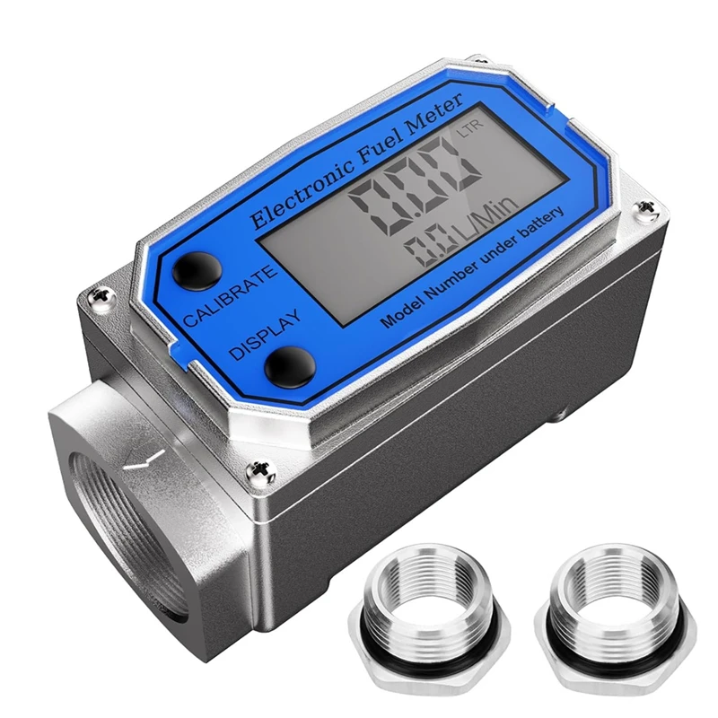 1 Inch Fuel Flow Meter With 3/4 Inch Adapters Digital Turbine Flow Meter 2.5-31 GPM Inline NPT Thread Dieselflow