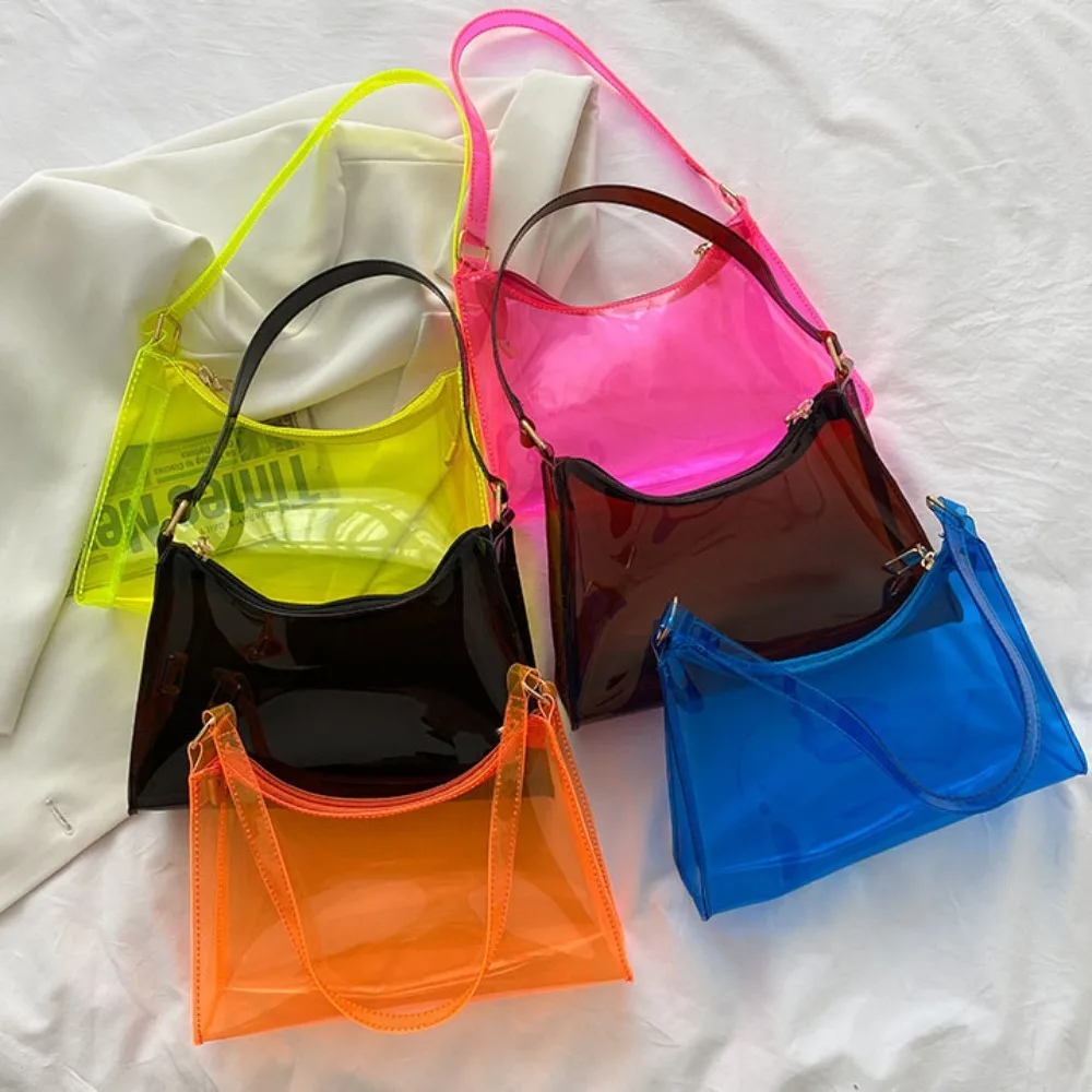 

Candy Color Transparent Jelly Shoulder Bag 2024 Large Capacity Waterproof Sling Bag PVC Trendy Commuting Bag Party