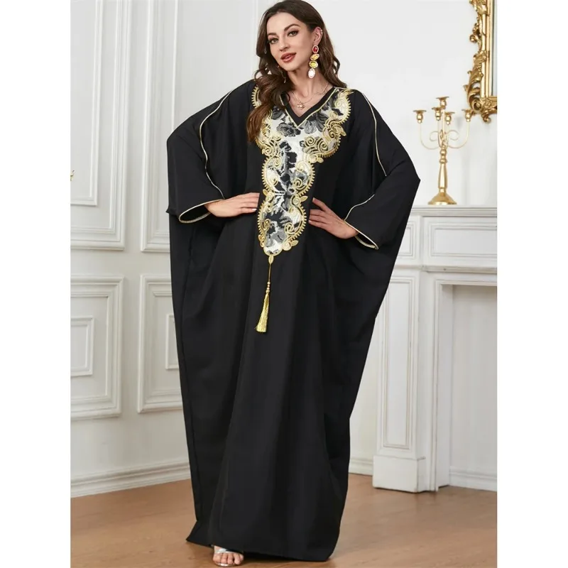 

Ramadan Abaya for Embroidery Women Muslim Bat Sleeve Maxi Dress Turkey Kaftan Arab Robe Islam Eid Party Dubai Jalabiya Clothing