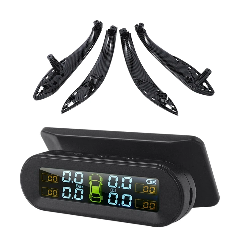 

1 Set Solar Wireless USB TPMS Car Tire Pressure Monitor System & 1 Set Door Carbon Fiber Color Pull Handle Inside Trim