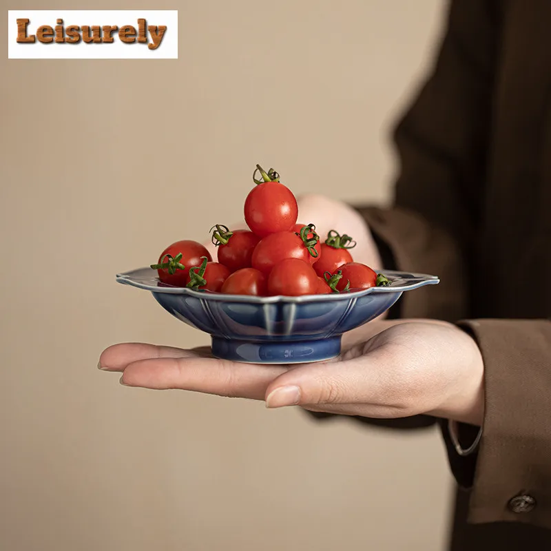 Sifang Lotus Straw Hat Fruit Dishes Ancient Pastry Plate Self-help Display Home Table Decoration Trays Serving Tray Craft Gift