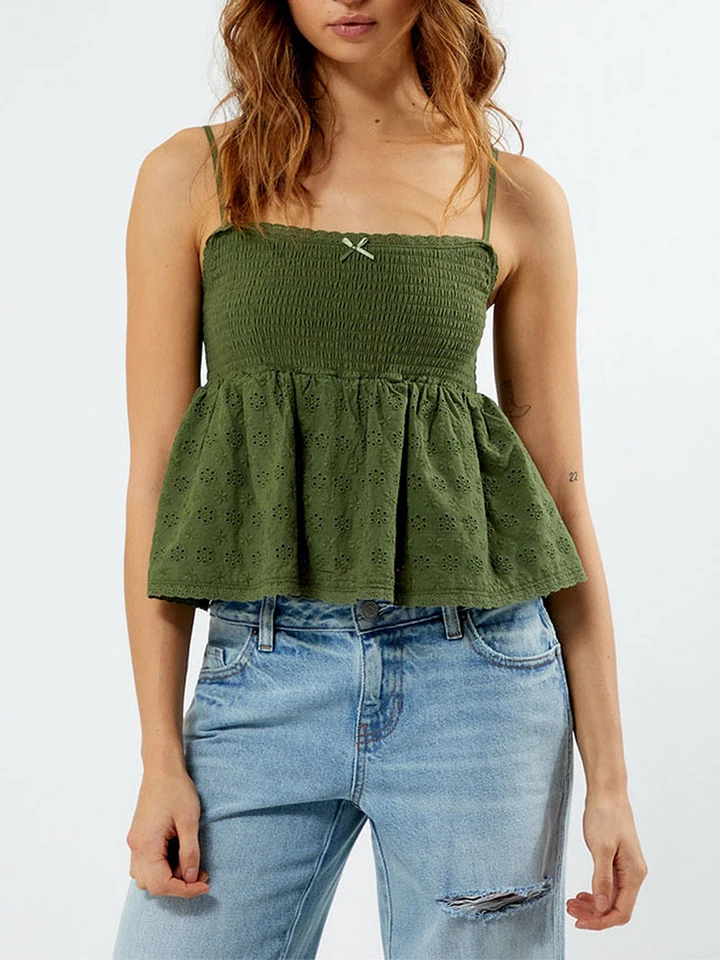 Women's Y2K Vintage Babydoll Tank Top - Lace Trim, Bowtie Front Peplum, Spaghetti Strap Cami For Going Out - View #4
