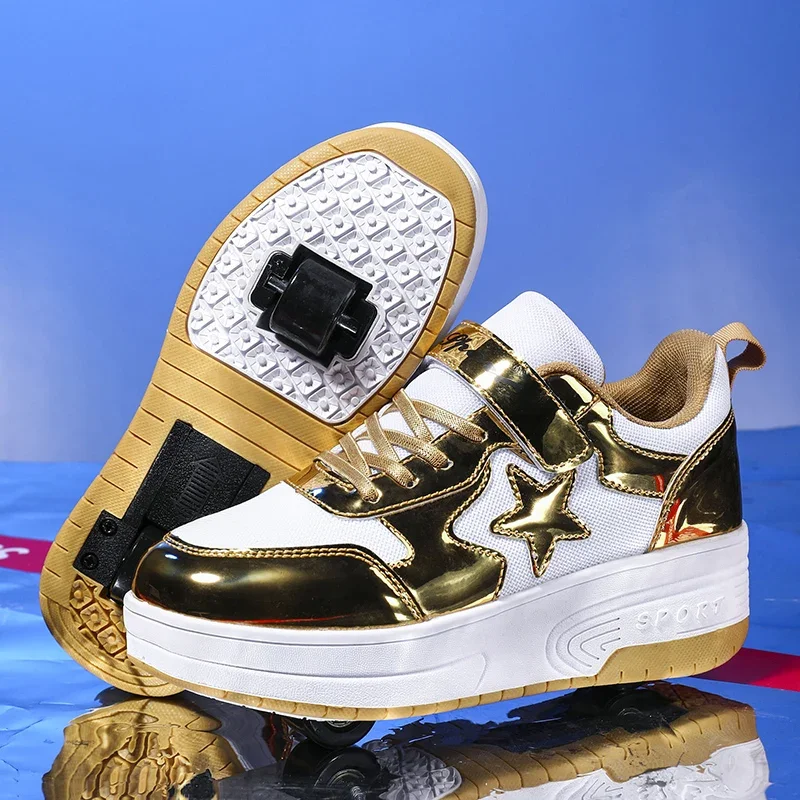 

Luxury Brand Roller Skates Shoes for Children Gold White Kids Indoor Gym Inline Skates Sneakers 2 Wheels Roller Inline Shoes 203
