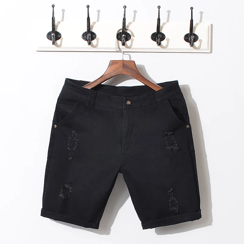 

Korean Summer Men's Black White Shorts Jeans 2023 New Stretch Solid Fashion Slim Fit Casual Denim Shorts Plus Size 28-42