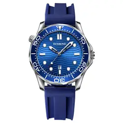 BINBOND Luxury Sea Horse Series Men's Quartz Watch - Elegant Luminous Waterproof Design (Silver Blue)