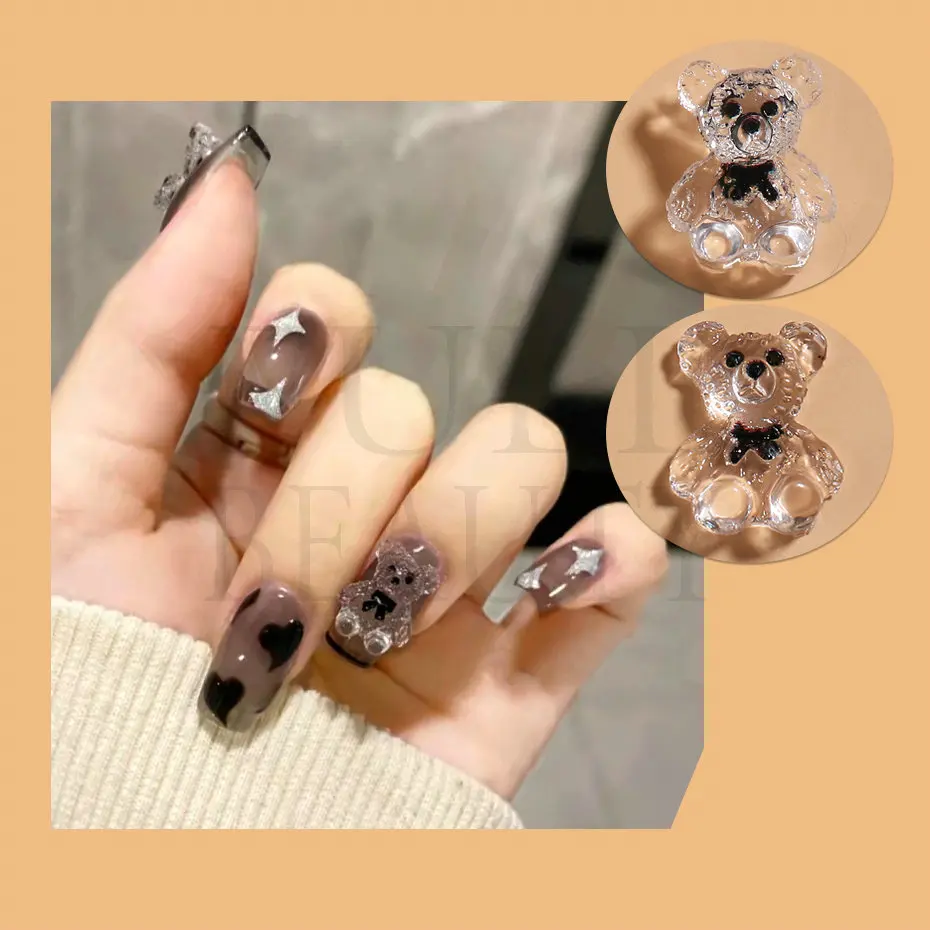 1Pack Transparent Cute Bear Nail Charms Bulk Resin Adorable Panda Coon  Nails Parts Crystal Manicure Accessories Decoration BEBTX - AliExpress