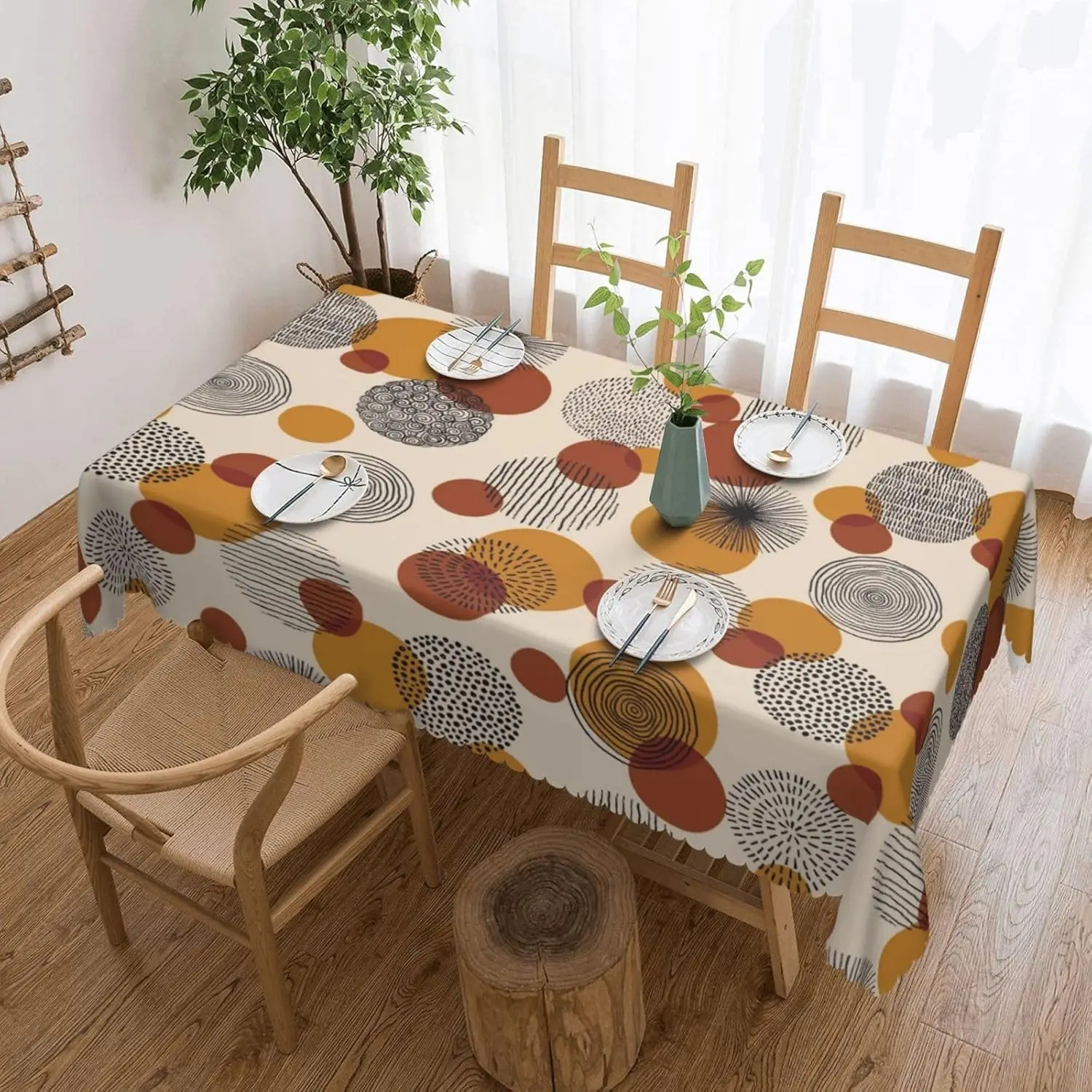 Nappe rectangulaire moderne à motifs géométriques abstraits, dessinée à la main, lavable, pour la maison, la salle à manger et la cuisine