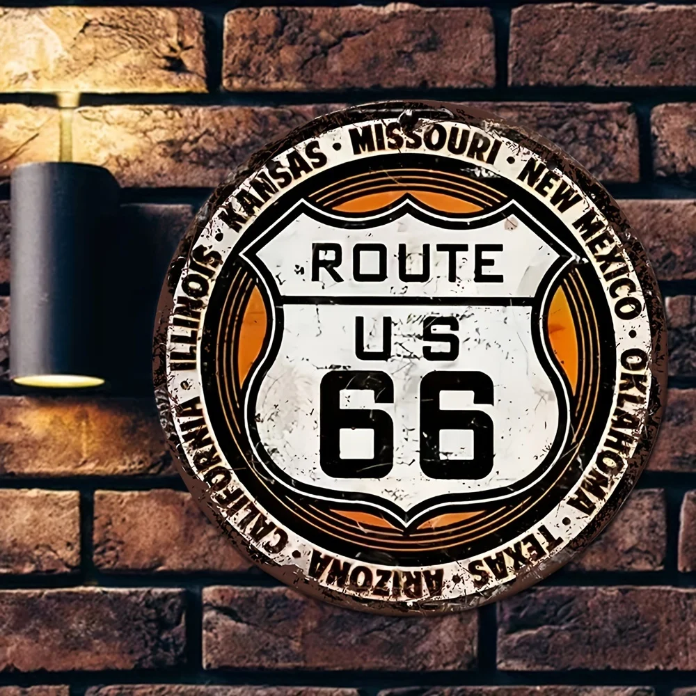Фото Металлическая круглая вывеска в стиле ретро, дорожная вывеска Route 66 США, винтажный Настенный декор для гаража, ресторана, кафе, бара, клуба, гостиной комнаты, Настенная декоративная табличка №5