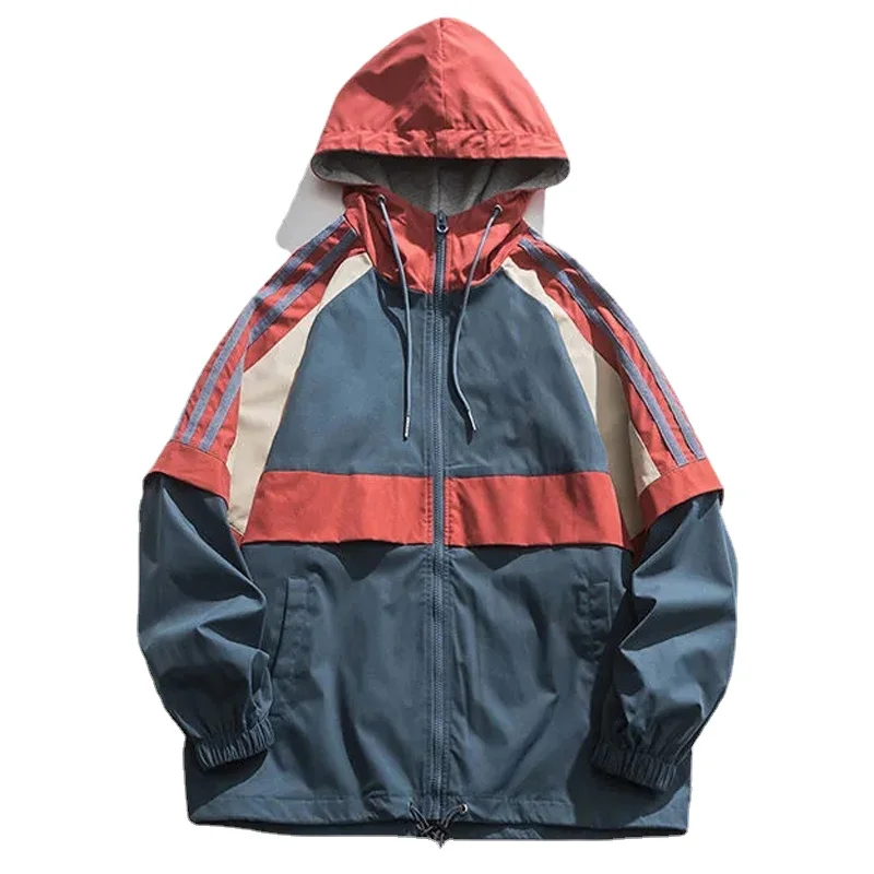 Giacca causale da uomo High Street Hip Hop Colorblock Patchwork Felpa con cappuccio allentata Stile Haruku Cappotto unisex con cerniera Inverno893_voghion.com