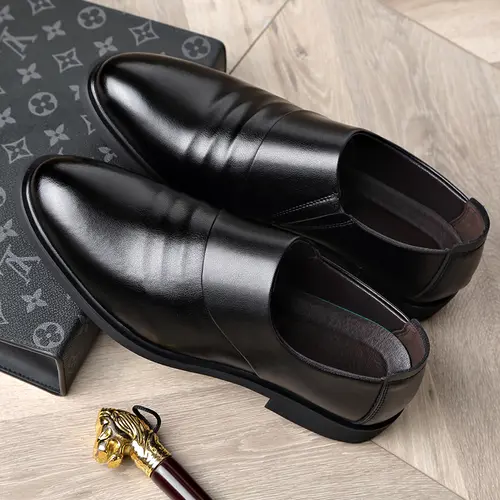 New Genuine Leather Men's Flat / 6CM Heightening Elevator Shoes Business Formal Leather Shoes Man British Casual Wedding Shoes - Image 2