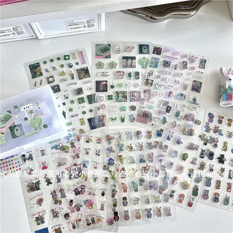 10PCS Glitter Journaling Sticker Kawaii Cartoon Pre-Cut Aesthetic Decorative Scrapbooking Sticker DIY Arts Craft Collage