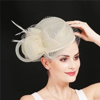 Feather Fascinator Hat with Veil, Elegant Sinamay Banquet Cocktail Tea Party Headwear, Derby Photography Headpiece for Women 3