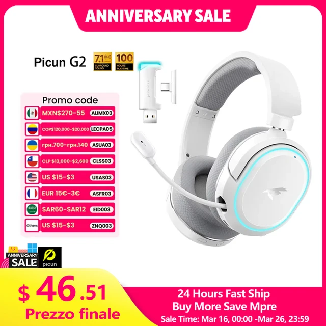 Picun G2 2.4GHz Bluetooth Wireless Gaming Headset For PC PS4 PS5 Phone Switch 5ms Low Latency 7.1 Surround Wired Headset ENC Mic