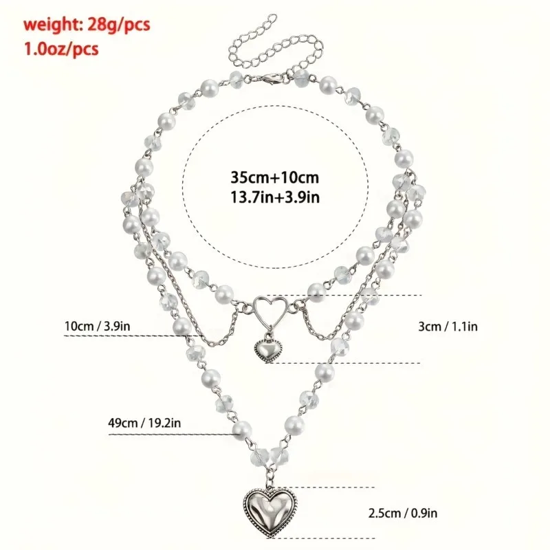 Elegant Multi-Layer Faux Pearl Love Heart Pendant Necklace for Women New Fashion Y2K Choker Party Jewelry Occasions