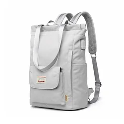 Women's Stylish Waterproof Laptop Backpack with USB Port - Korean Fashion Oxford Canvas College Bag - 15 inches (Beige)
