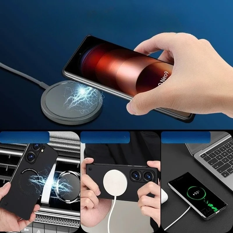 Ultra-Thin Frameless Magnetic Phone Case with Matte Hard Back Cover and Wireless Charging Compatibility