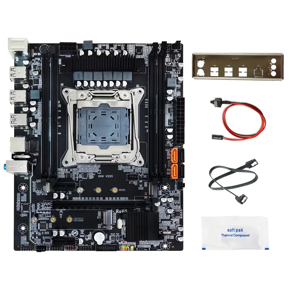 

X99 Computer Motherboard+Baffle+SATA Cable+Switch Cable+Thermal Grease LGA2011-3 DDR4 Support 4X32G for E5-2678 V3 CPU