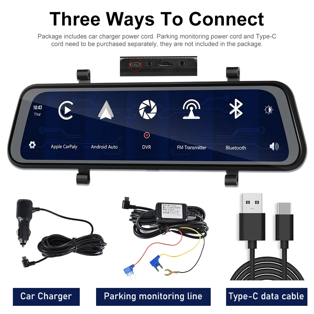 Podofo Dash Cam 4K CarPlay Mirror Monitor Android Auto Navigation Touch  Screen Rear View 9.66inch Car DVR Voice Control - AliExpress