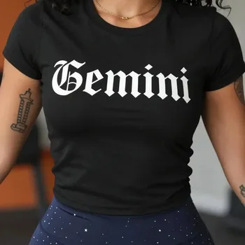 Women's Gemini T-Shirt - Gemini Symbol and Astrology Short Sleeve Round Neck Blouse Compatible for Daily Wear Spring Summer Out 1