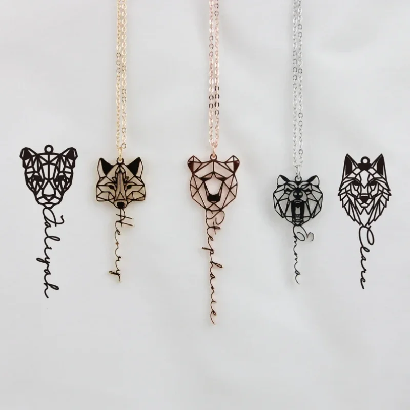 Personalized Wolf Head Name Necklace for Mens Stainless Steel Jewelry Animal Picture Butterfly Pendant Gold Chain Choker Gifts
