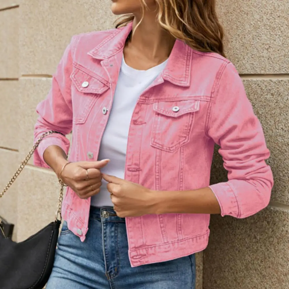 Chaqueta vaquera para mujer, cárdigan con bolsillos y solapa de