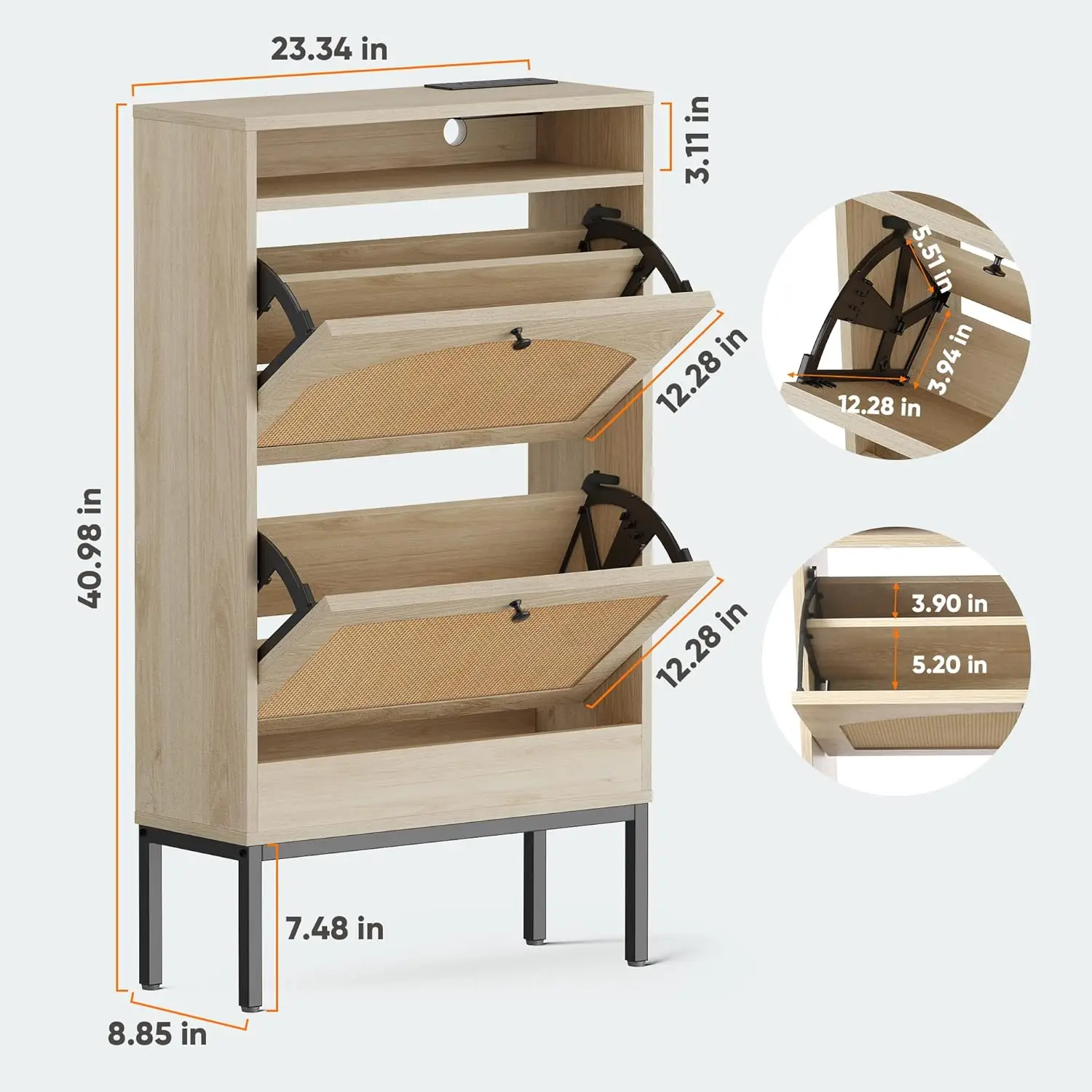 Shoe Cabinet, Shoe Storage Cabinet with 2 Flip Drawers, Slim Shoe Storage Rack with Charging Station for Entryway Hallway Living 2
