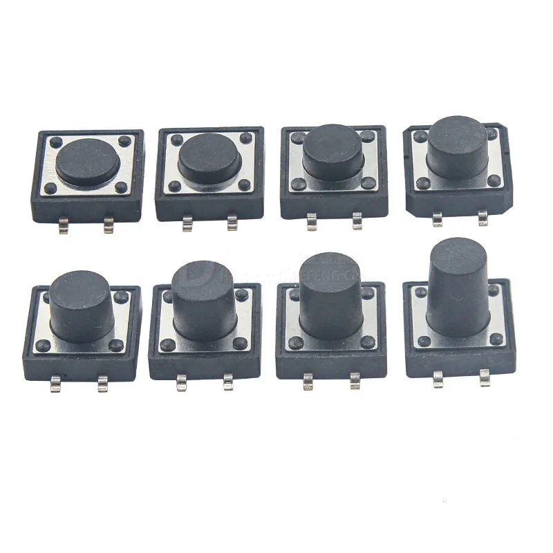 50 개/상자 12x12mm 패널 PCB 순간 촉각 전술 미니 푸시 버튼 스위치 DIP / SMD 4pin 12x12x4.3/5/6/7/8/10/12MM 12*12*4.3MM