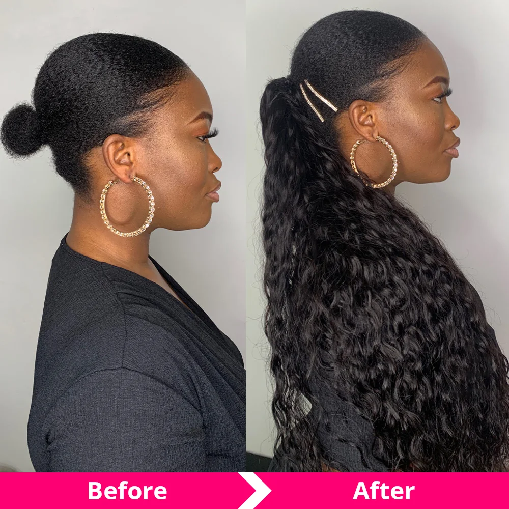Ponytail Human Hair Wrap Around Long Deep Wave Remy Hair Extensions Malaysia Extensions Clip Ins Natural Color Hairpiece