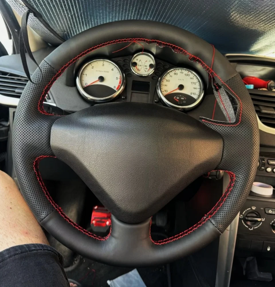 Für Peugeot 207 Fiat Scudo Expert Partner Ledergeflecht für Lenkrad, individuelle Handnähen, DIY-Auto-Lenkradabdeckung ﻿ – Detail 1