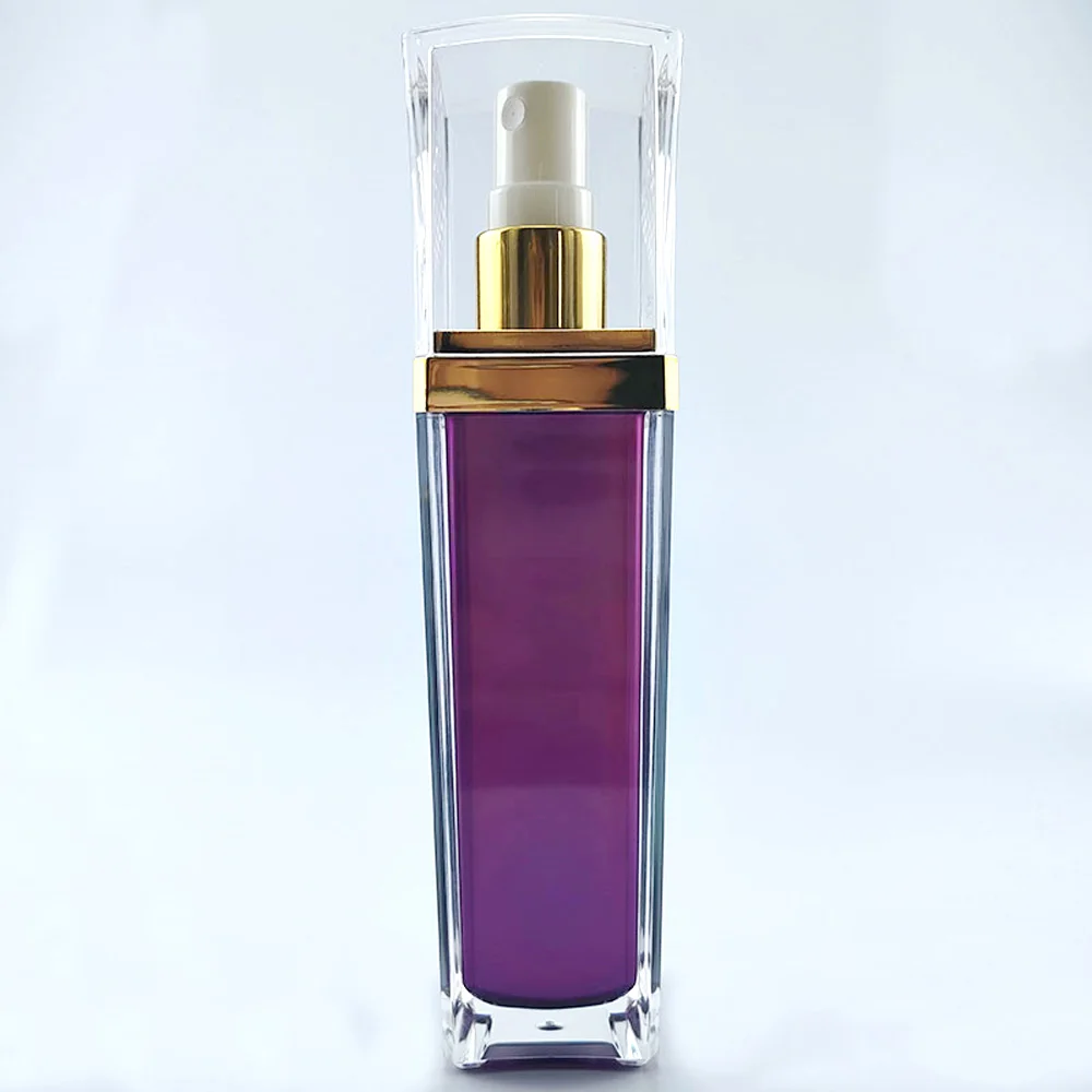 30ml&50ml Capacity Square shape Purple color Acrylic material Refillable Spray perfume bottle with sprayer pump