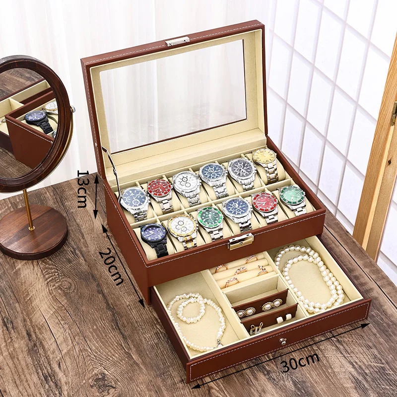 Watch Display Case ⌚ – Stop Tangled Timepieces! Premium PU Leather Organizer with Glass... - SKU PLWB0752 - UGI Packaging