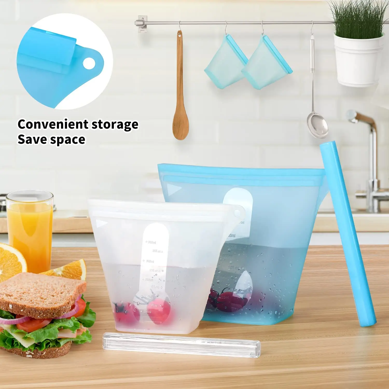 15Pcs Reusable Silicone Food Bag Ziplock Food Storage Bag Refrigerator  Fresh Bags 