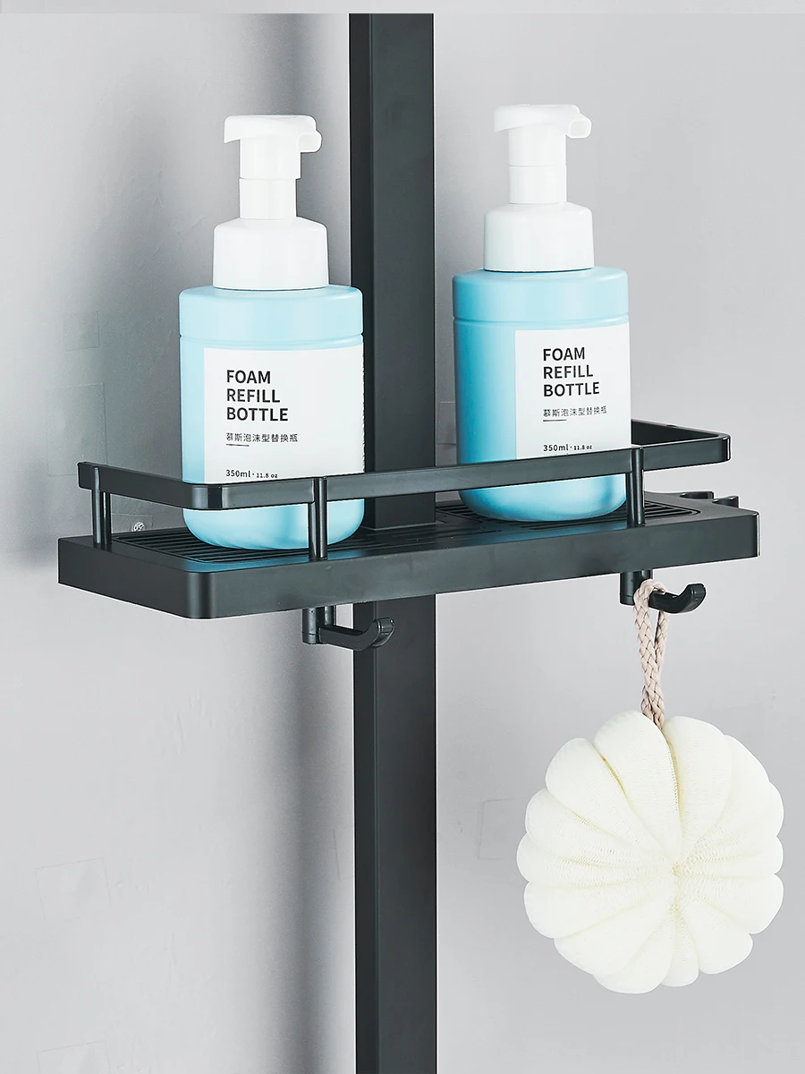 Black shower components arranged neatly