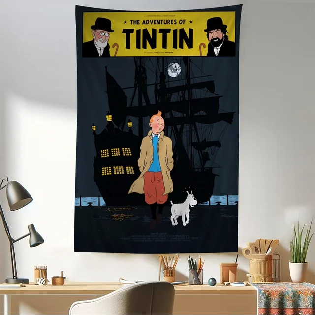 Peinture sur toile Les aventures de Tintin Space Grain, confrontation, tapisserie bohème, tapis muraux Hiphelicopter Tarot, décor de dortoir 4