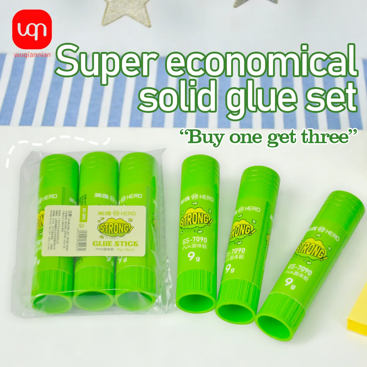 WQN-3/6PCS PVA 고체 접착제 스틱, 무독성, 세척 가능, DIY 페인팅 및 학교 문구 용품에 재사용 가능