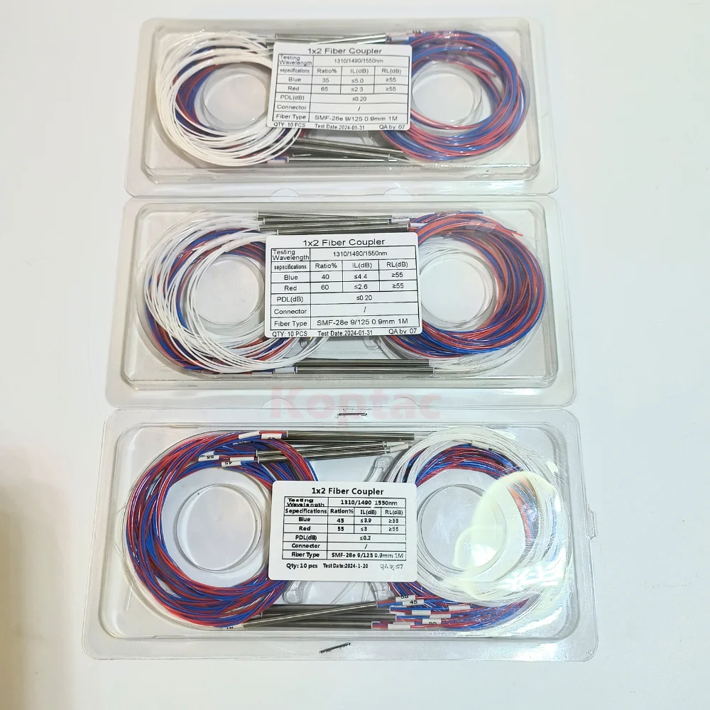 10pcs Customized Ratio Optic FBT Splitter Without Connector Fiber Coupler 1x2 0.9mm 10/90 20/80 30/70 40/60 50/50