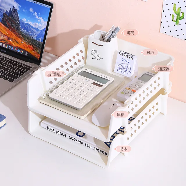 A4 Fájl Polc Irodai Íróasztal Felszíni Panel Egymásra Rakható Réteges Tároló Doboz Otthoni Fürdőszoba Kozmetikai Állvány - Image 2