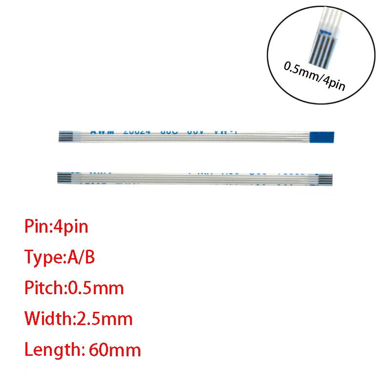 

60mm 4Pin FFC FPC Wire AWM 20624 80C 60V VW-1 A B Type Flat Flexible Cable Same Side Opposite Side Wire